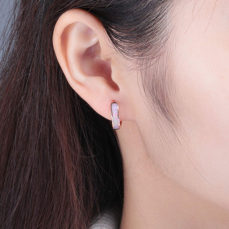 CiNily Huggie Earrings Pink Opal Hinged Hoop Earrings Rose Gold Plated Small Hoop Earrings for Women Cute Earrings - Image 3
